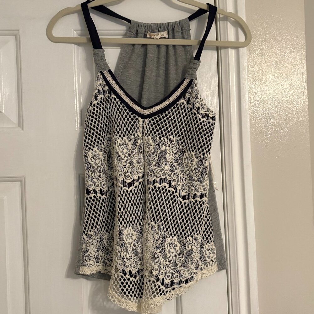 REWIND Blue & Gray Lace Tank- XS